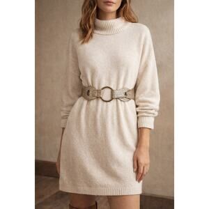 Anthro Style Pewter Leather Statement Belt Wide Sculptural Boho Waist Belt sz L